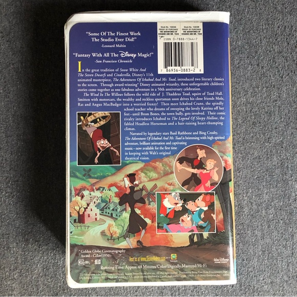 VHS Disney’s Masterpiece The Adventures of Ichabod and Mr. Toad 50th Anniversary - Picture 3 of 7
